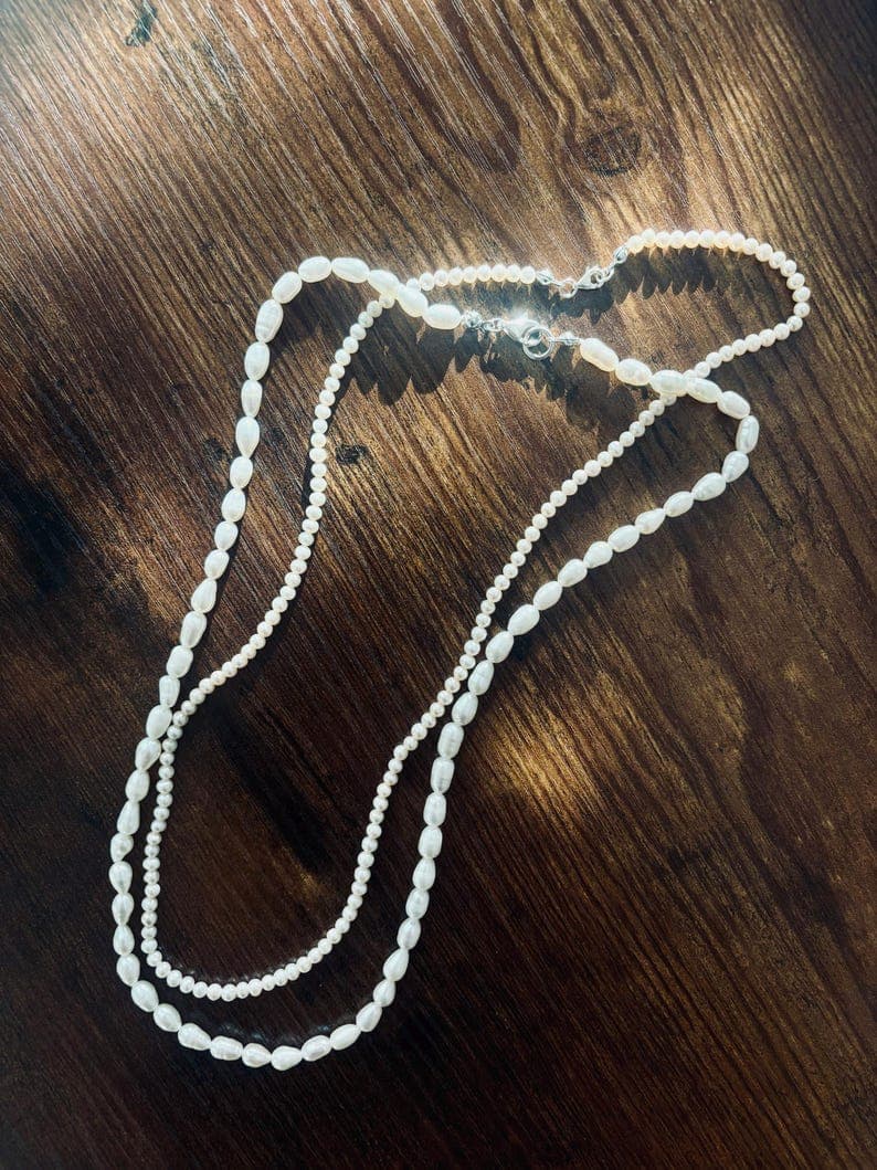 Freshwater Pearl Necklace Set, Sterling Silver Clasp, Hand-Strung